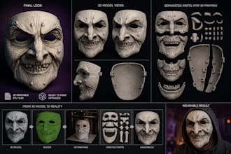 create custom 3d printable halloween masks, helmets and cosplay props you want