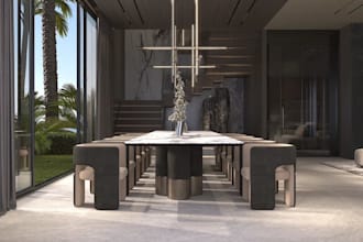 produce house renders from floor plan,dinning layout,reflective room interior