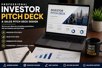 design investor pitch deck, sales pitch deck, and powerpoint presentation