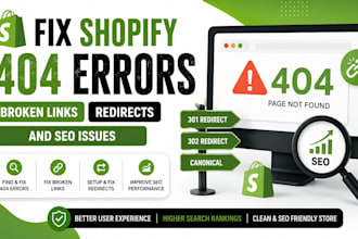 fix shopify 404 errors broken links redirects and SEO issues