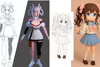 convert 2d drawing, sketch or image to 3d model, 3d character and render