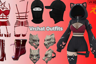 create vrchat avatar outfits, nsfw outfits, 3d clothes, vrchat assets, items