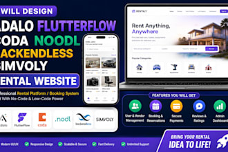 design adalo flutterflow c noodl backendless simvoly rental website
