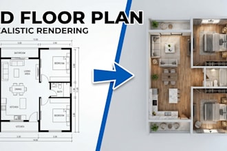 create realistic 3d floor plan rendering for your house or property