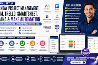 setup monday project management crm trello smartsheet asana crm make automation