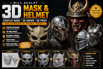 sculpt 3d mask 3d helmet cosplay mask 3d armor 3d print halloween and paint mask
