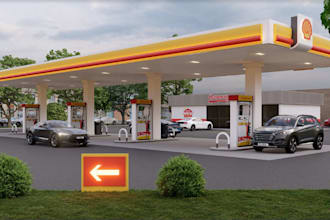 design 3d filling station convenience store gas station parking garage rendering