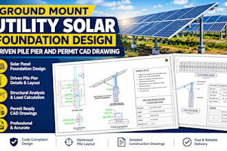 design ground mount utility solar foundation driven pile pier permit cad drawing