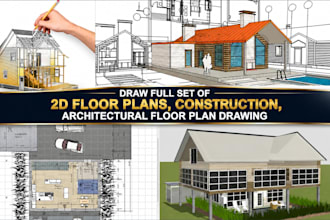 draw full set of 2d floor plans, construction, architectural floor plan drawing