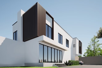 provide livingroom kitchen bathroom render of your property, recladding exterior
