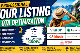 list and optimize tour on holibob getyourguide viator tripadvisor, airbnb, klook