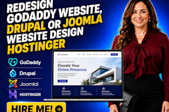 redesign godaddy website, redesign drupal or joomla website design hostinger