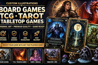 create custom illustrations for board games, tcg, tarot and table top games
