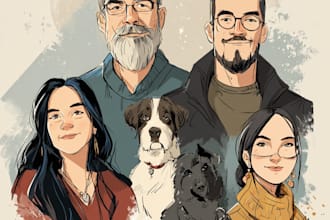 realistic family portrait, couple art