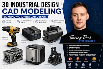 do 3d industrial design, cad modeling, manufacturing cad design, 3d printing
