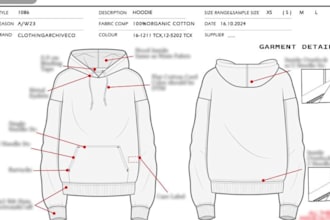 create clothing tech pack fashion tech pack, flat sketch for manufacturer