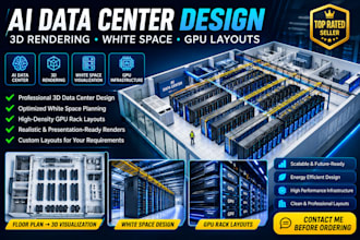 design ai data centers, 3d rendering, white space  GPU layouts