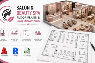 design salon floor plans, beauty spa layouts and commercial cad drawings
