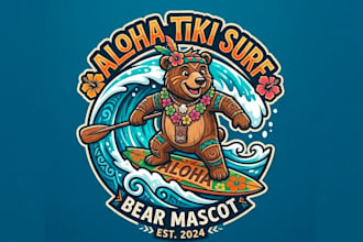 design modern aloha tiki surfing ber mascot logo design