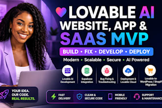 build fix, develop lovable ai website app saas mvp with supabase base44 replit