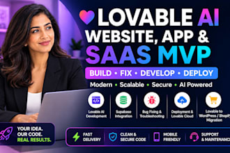build fix, develop lovable ai website app saas mvp with supabase base44 replit