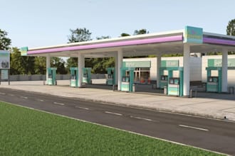do 3d filling station design gas station fuel pumps convenience store rendering