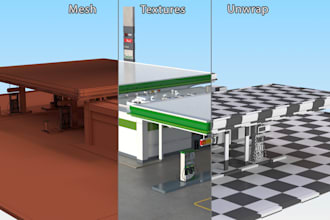 do 3d filling station design gas station fuel pumps convenience store rendering