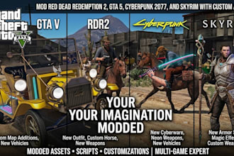 mod red dead redemption 2, gta 5, cyberpunk 2077, and skyrim with custom assets