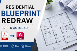create residential blueprint redraw, PDF to autocad house floor plans