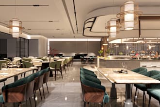 create restaurant, cafe and commercial design 3d visualization