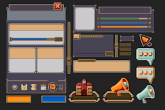design pixel game UI, hud, bars, frames, inventory, icon, gui assets, rpg UI