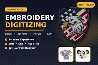 do wilcom embroidery digitizing for logo, puff, patch and cap
