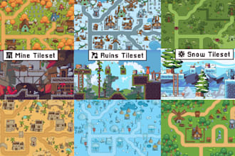 do 2d topdown pixel art tileset pixel game environment tilemap game sprite asset