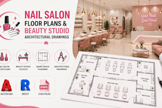 design nail salon floor plans, beauty studio layouts and architectural drawings