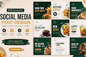 design restaurant social media post, quotes, carousel, and infographics in canva