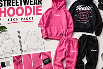 design hoodies tech pack streetwear and fashion apparel with technical flat
