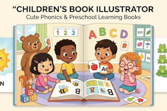 illustrate cute phonics and learning books as a children book illustrator