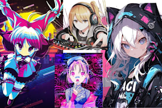 design custom anime album cover art for hip hop rap lofi emo and retro music