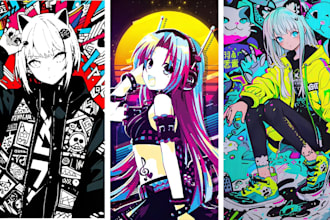 design anime manga album cover art for hip hop rap rnb lofi emo and edm