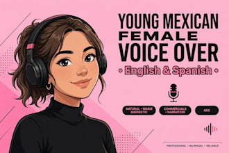 record a young mexican female voice over in english and spanish