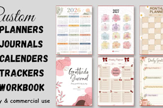 design custom digital planner, calendar, workbook, journal for etsy
