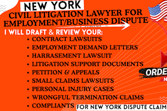 draft new york civil law for employment contract, wrongful termination, lawsuits