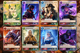design card game art, trading card, tcg, and board game illustration
