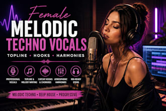record female melodic techno vocals, topline, hooks and deep house vocals