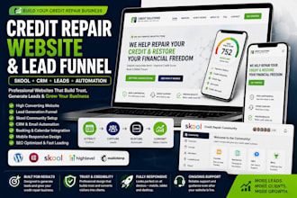 build credit repair website, skool community and lead generation funnel credit