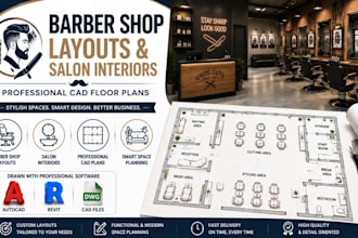 create barber shop layouts, salon interiors and professional cad floor plans