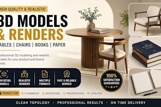 create realistic 3d models of tables, chairs, books and paper products