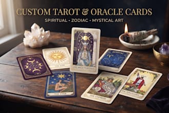 design custom tarot card, spiritual card illustration, zodiac card, oracle deck