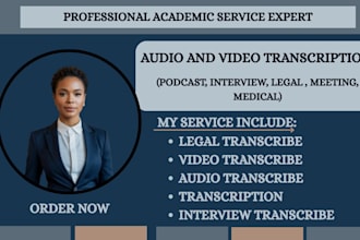 do audio and video transcribe, podcast, interview, legal medical transcription
