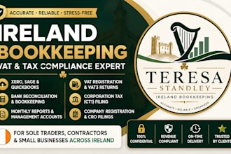 set up ireland bookkeeping on xero, sage or quickbooks with vat filing for smes